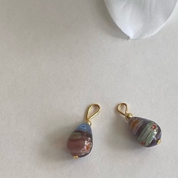 18K Gold Plate Purple Glass Bead Charms - Picture 1 of 2